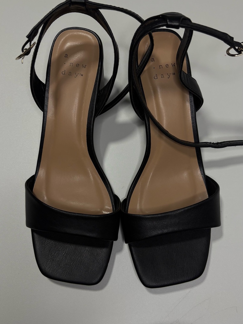 a new day Black Square-Toe Ankle-Strap Heels